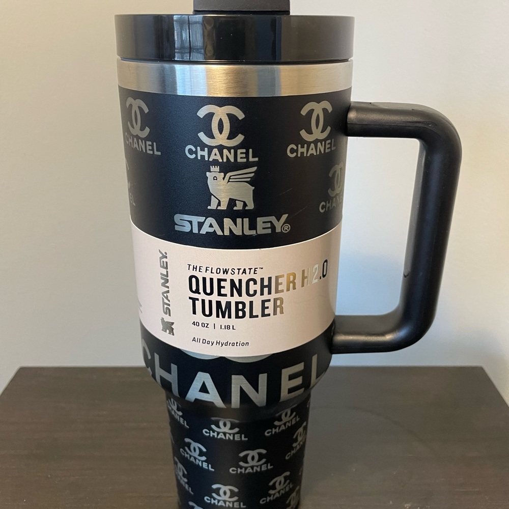 Chanel x Stanley custom print 40 oz Black Silver Tumbler
